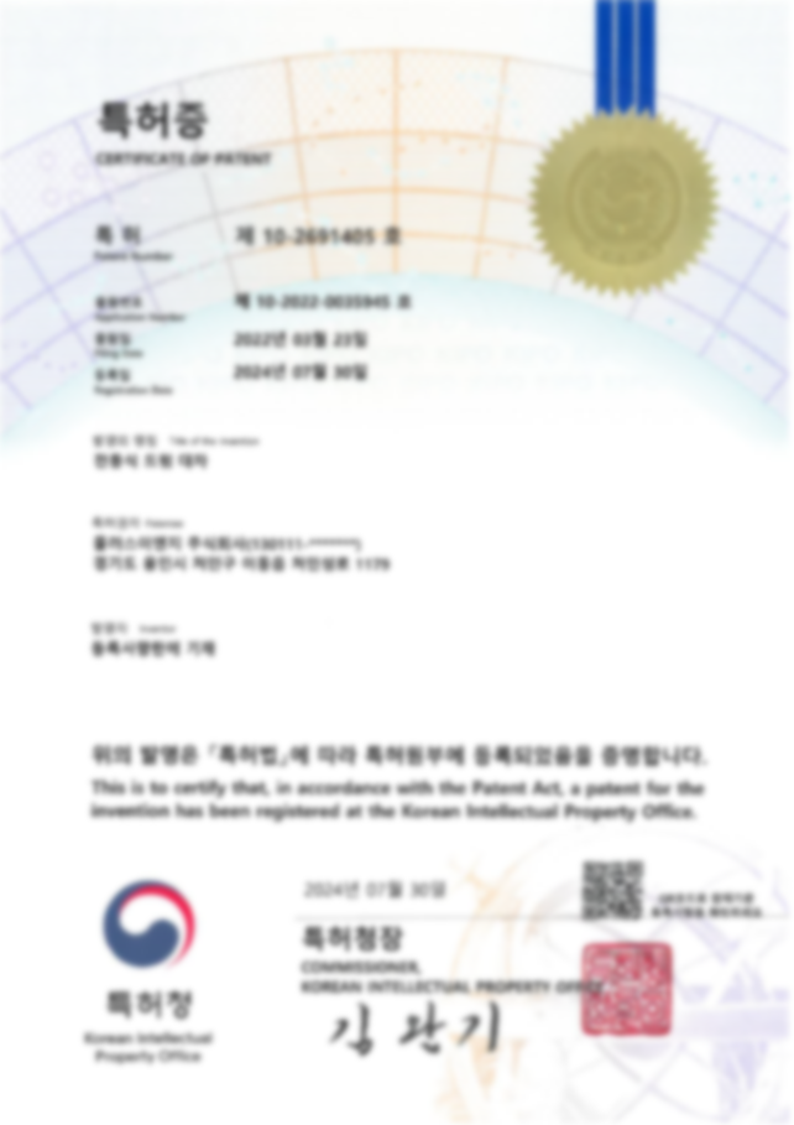 Patent No. 10-2691405 (ROK)